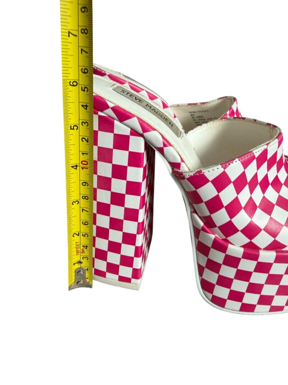 STEVE MADDEN Trixie Checkerboard Pink White Platform Sandals Heels Size 8 - Picture 8 of 11
